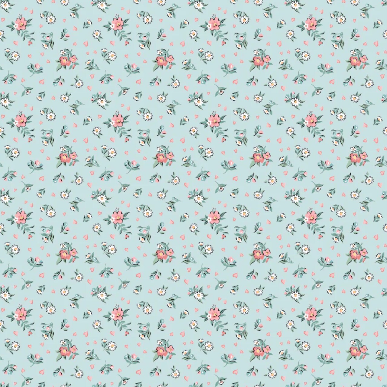 Fabric Poppie Cotton Blue Hearts & Posies Granny's Sewing Room by the Quarter Yard GS25917